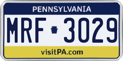 PA license plate MRF3029