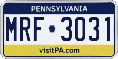 PA license plate MRF3031