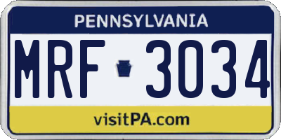 PA license plate MRF3034