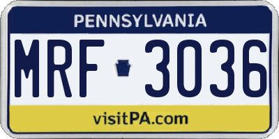 PA license plate MRF3036