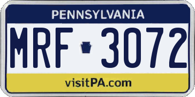 PA license plate MRF3072