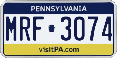 PA license plate MRF3074