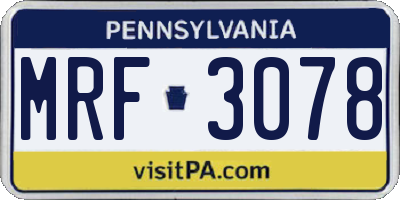 PA license plate MRF3078
