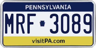 PA license plate MRF3089