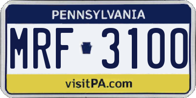 PA license plate MRF3100