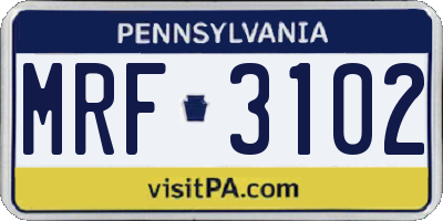 PA license plate MRF3102