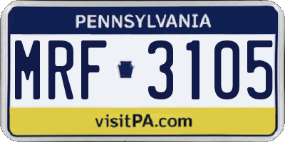 PA license plate MRF3105