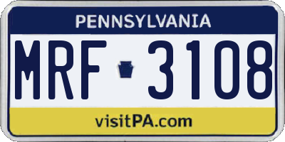 PA license plate MRF3108