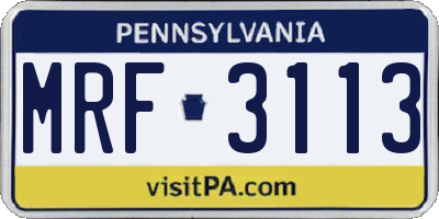 PA license plate MRF3113