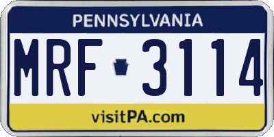 PA license plate MRF3114