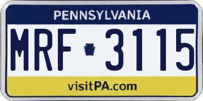 PA license plate MRF3115