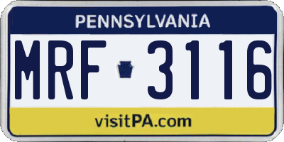 PA license plate MRF3116