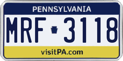 PA license plate MRF3118