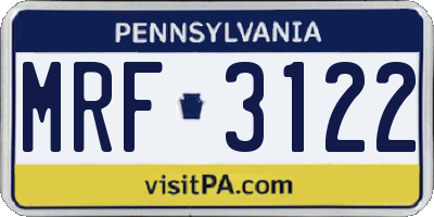 PA license plate MRF3122