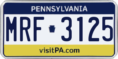 PA license plate MRF3125