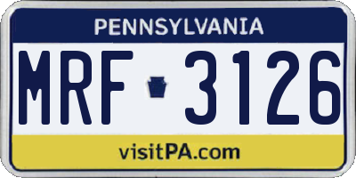 PA license plate MRF3126