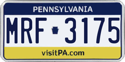 PA license plate MRF3175