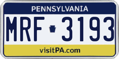 PA license plate MRF3193