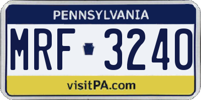 PA license plate MRF3240