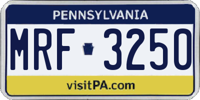 PA license plate MRF3250