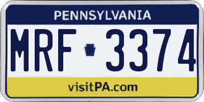 PA license plate MRF3374