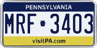 PA license plate MRF3403