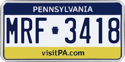 PA license plate MRF3418