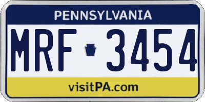 PA license plate MRF3454