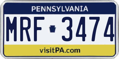 PA license plate MRF3474