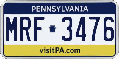 PA license plate MRF3476