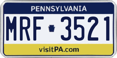 PA license plate MRF3521
