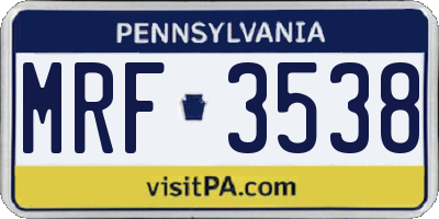 PA license plate MRF3538