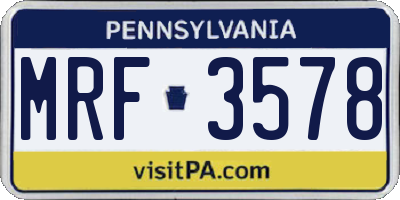 PA license plate MRF3578
