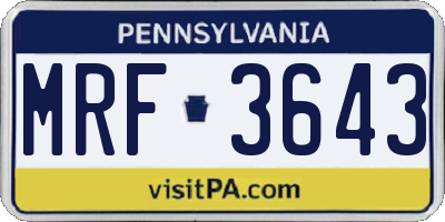 PA license plate MRF3643