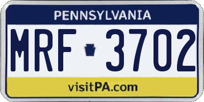PA license plate MRF3702