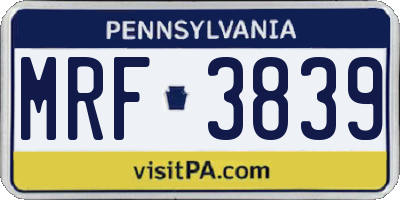 PA license plate MRF3839