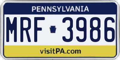 PA license plate MRF3986