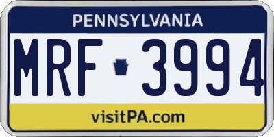 PA license plate MRF3994