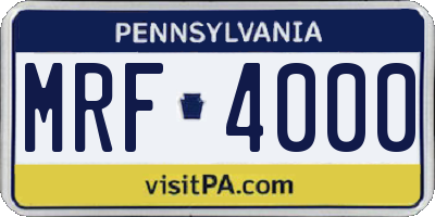 PA license plate MRF4000