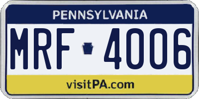 PA license plate MRF4006