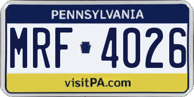 PA license plate MRF4026