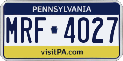 PA license plate MRF4027