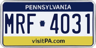 PA license plate MRF4031