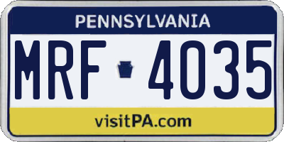 PA license plate MRF4035