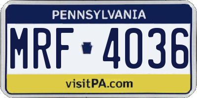 PA license plate MRF4036