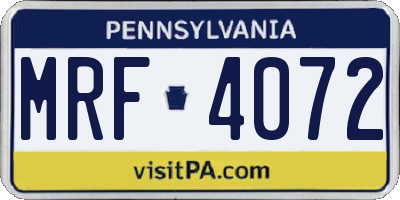 PA license plate MRF4072