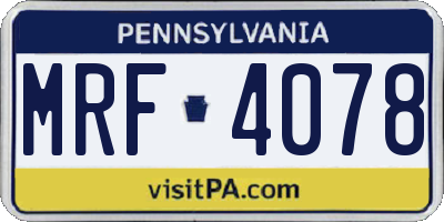 PA license plate MRF4078