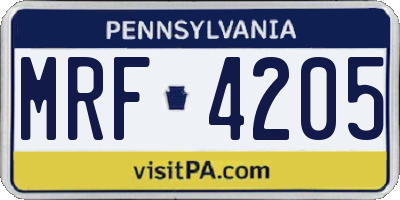 PA license plate MRF4205