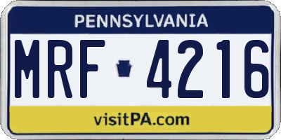 PA license plate MRF4216