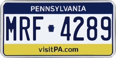 PA license plate MRF4289